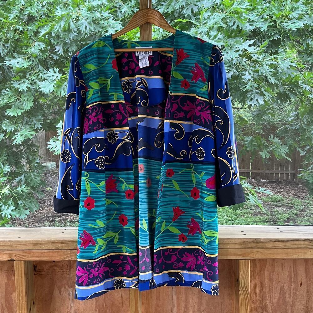 Kari's Korner Women's Vintage Colorful Lightweight Open Jacket Size 18